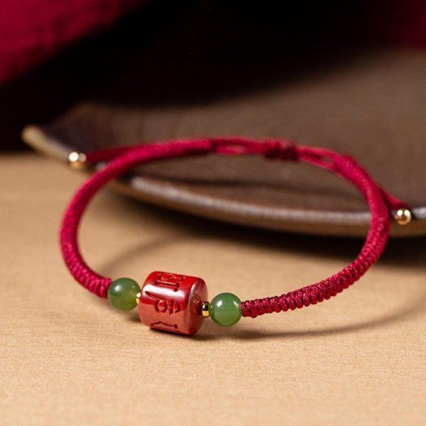 Buddha Stones Tibetan Cinnabar Om Mani Padme Hum Engraved Blessing Braided Rope Bracelet Online now - Image 3