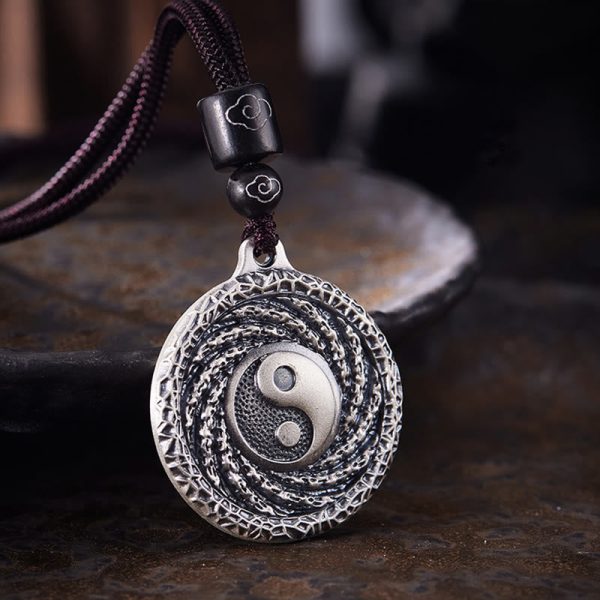 Buddha Stones 999 Sterling Silver Tai Chi Yin Yang Bagua Design Mountain Ghosts Spend Money Necklace Pendant For Cheap
