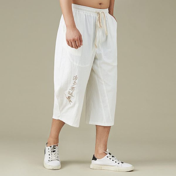 Buddha Stones Casual Solid Color Men s Straight Leg Shorts With Pockets Leisure Cotton Men s Pants For Cheap - Image 2