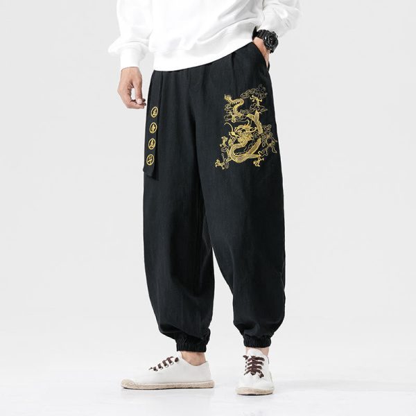 Buddha Stones Auspicious Clouds Dragon Cotton Men s Pants With Pockets Supply