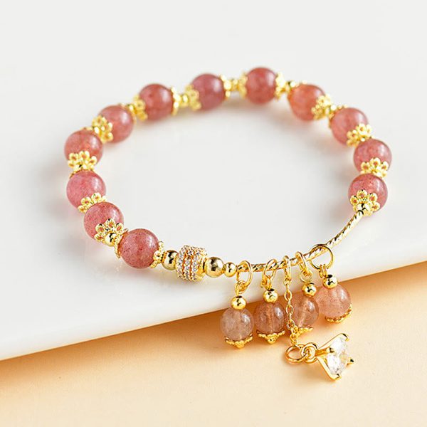 Buddha Stones Natural Strawberry Quartz Crystal Zircon Healing Positive Bracelet Discount
