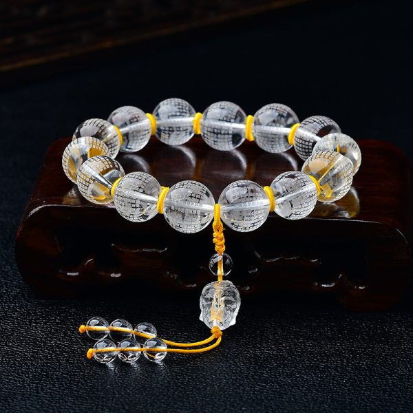 Buddha Stones Tibet White Crystal Half Demon Half Buddha Heart Sutra Lotus Healing Bracelet Online Hot Sale