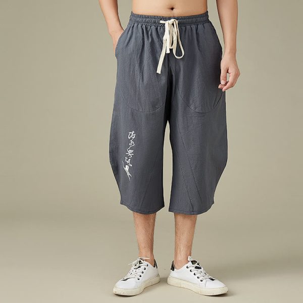 Buddha Stones Casual Solid Color Men s Straight Leg Shorts With Pockets Leisure Cotton Men s Pants For Cheap - Image 4