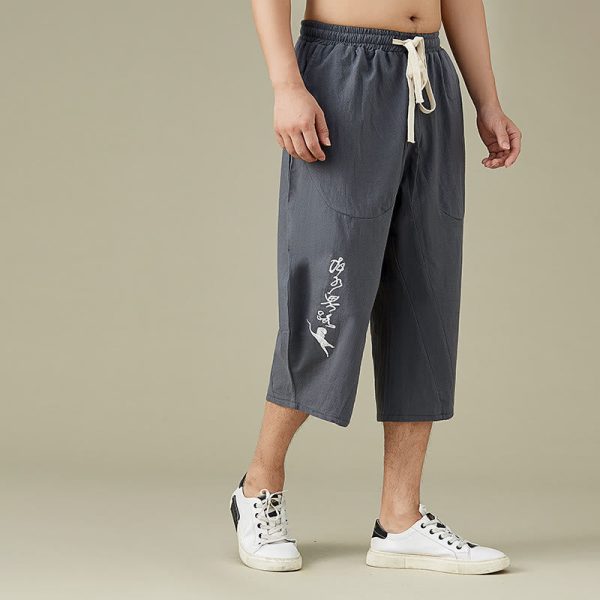 Buddha Stones Casual Solid Color Men s Straight Leg Shorts With Pockets Leisure Cotton Men s Pants For Cheap - Image 5