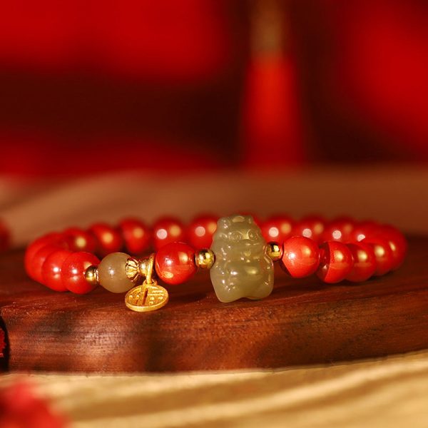 Buddha Stones 925 Sterling Silver Year of the Dragon Natural Cinnabar Hetian Jade Dragon Fu Character Ruyi As One Wishes Charm Blessing Bracelet (Extra 30% Off | USE CODE: FS30) on Sale - Image 5
