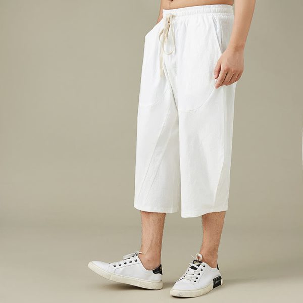 Buddha Stones Casual Solid Color Men s Straight Leg Shorts With Pockets Leisure Cotton Men s Pants For Cheap - Image 3