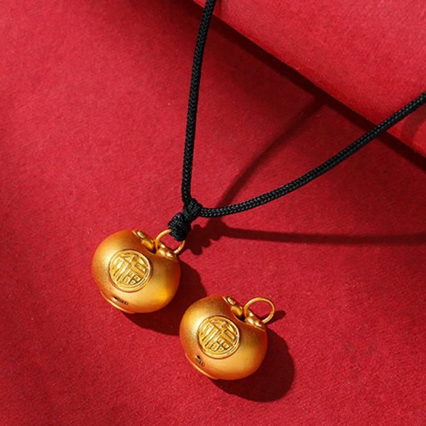Buddha Stones 999 Gold Fu Character Wish Lock Pattern Luck Rope Necklace Pendant Supply - Image 2