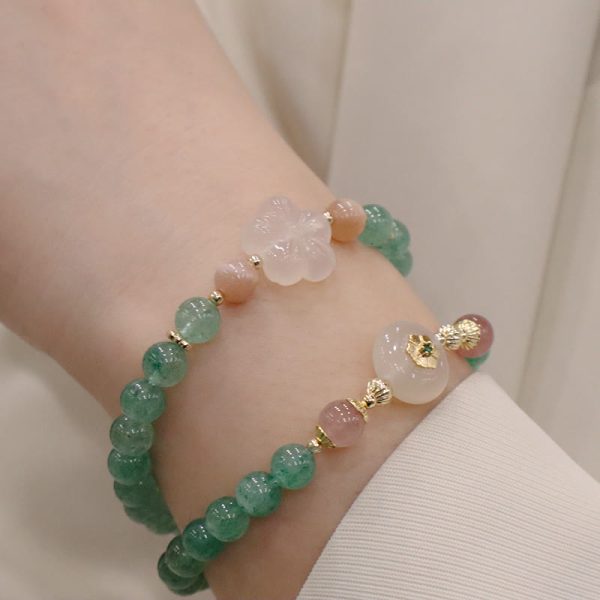 Buddha Stones Natural Green Strawberry Quartz Chalcedony Flower Gratitude Bracelet Sale - Image 2