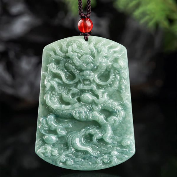 Buddha Stones Natural Jade Chinese Zodiac Dragon Sea Luck String Necklace Pendant Sale - Image 5