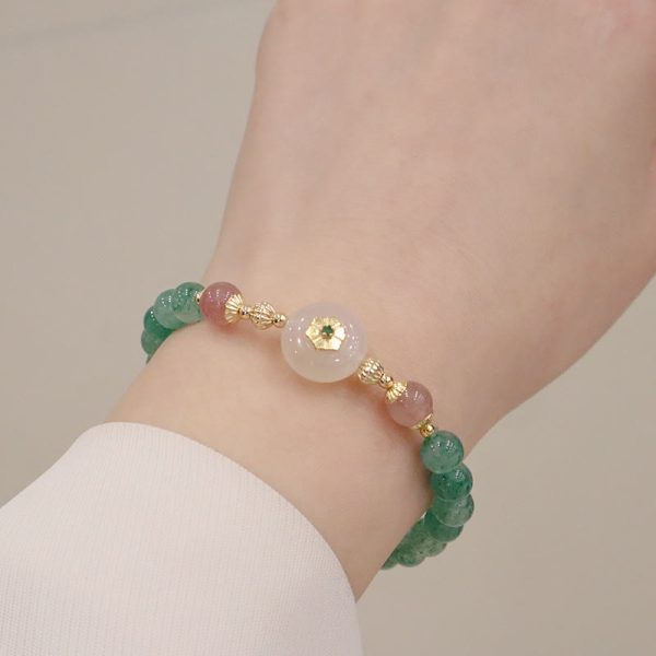 Buddha Stones Natural Green Strawberry Quartz Chalcedony Flower Gratitude Bracelet Sale - Image 3