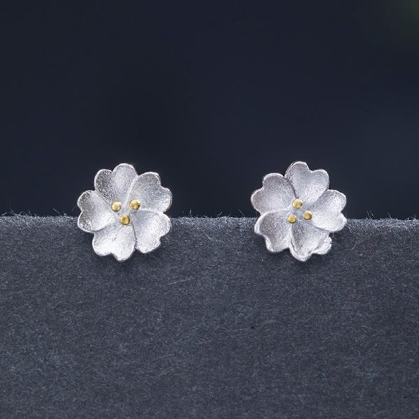 Buddha Stones 925 Sterling Silver Cherry Blossoms Floral Calm Stud Earrings Fashion - Image 5
