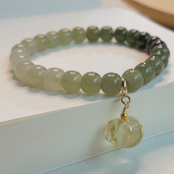 Buddha Stones Natural Hetian Jade Money Bag Charm Bead Prosperity Bracelet on Sale - Image 5