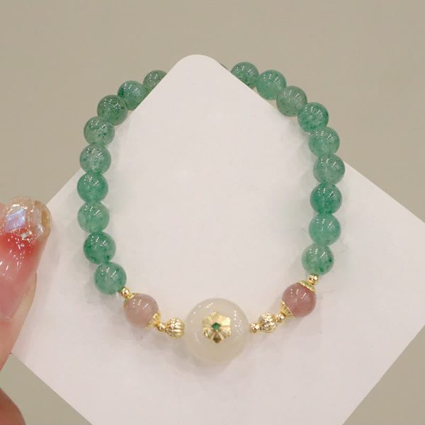Buddha Stones Natural Green Strawberry Quartz Chalcedony Flower Gratitude Bracelet Sale