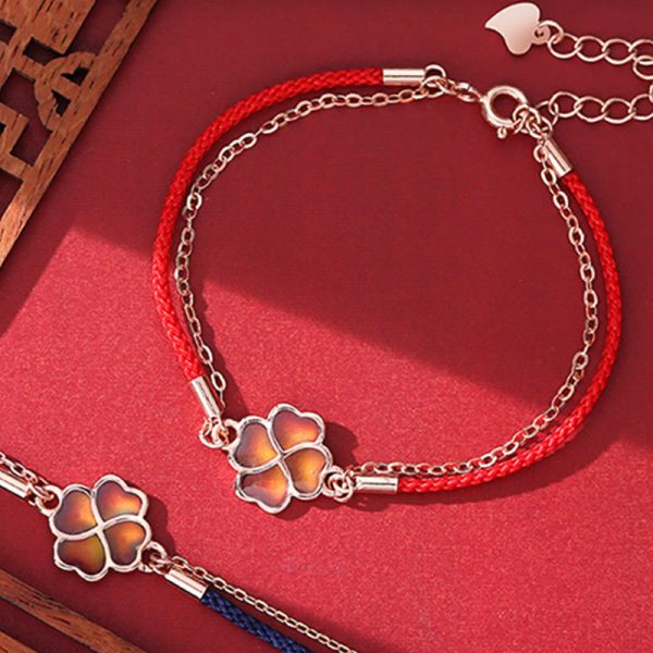 Buddha Stones 925 Sterling Silver Color-changing Four Leaf Clover Luck Protection Red String Bracelet Hot on Sale - Image 3