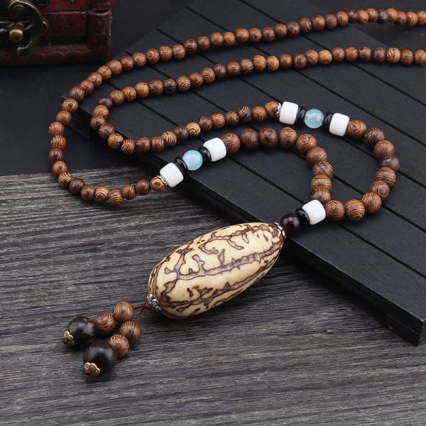 Buddha Stones Tibetan Wenge Wood Bodhi Seed Agate Balance Peace Necklace Pendant Cheap - Image 2