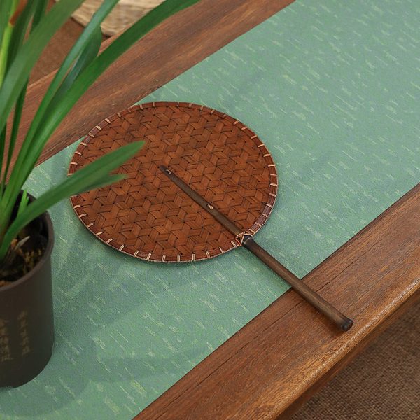 Buddha Stones Vintage Chinese Style Handmade Round Octagonal Shaped Bamboo Long Handle Fan Online - Image 5