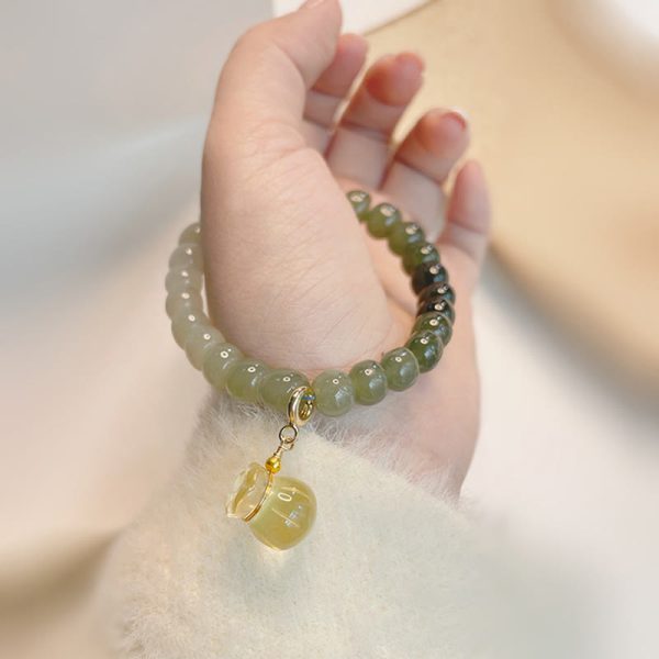 Buddha Stones Natural Hetian Jade Money Bag Charm Bead Prosperity Bracelet on Sale - Image 3