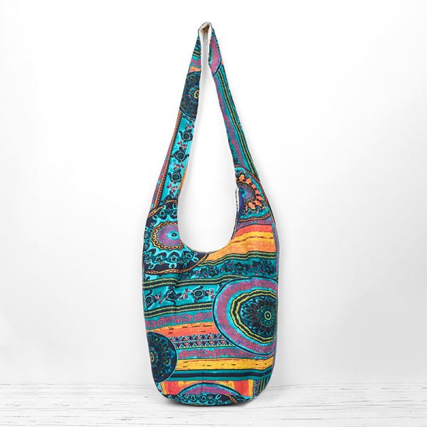 Buddha Stones Blue Flower Pattern Cotton Crossbody Bag Shoulder Bag Sale