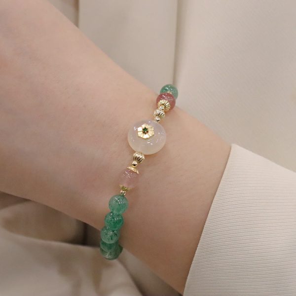 Buddha Stones Natural Green Strawberry Quartz Chalcedony Flower Gratitude Bracelet Sale - Image 4