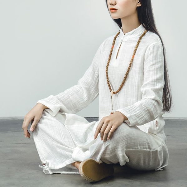 Buddha Stones 2Pcs Tang Suit Frog-Button Shirt Top Pants Meditation Zen Tai Chi Cotton Linen Clothing Women s Set Hot on Sale