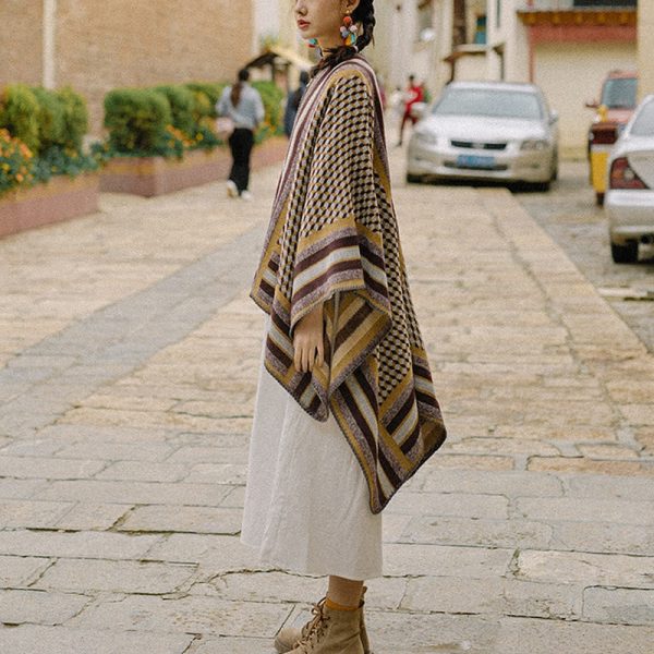 Buddha Stones Tibetan Shawl Classic Pattern Winter Cozy Warm Travel Scarf Wrap For Discount - Image 5