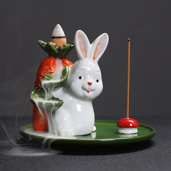 Year of the Rabbit Carrot Mushrooms Rabbit Ceramic Bunny Blessing Incense Burner (Extra 30% Off | USE CODE: FS30) Online Hot Sale