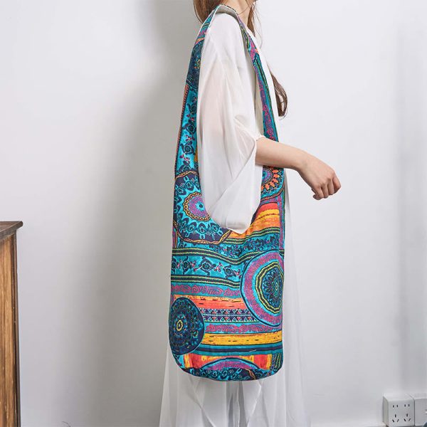 Buddha Stones Blue Flower Pattern Cotton Crossbody Bag Shoulder Bag Sale - Image 4