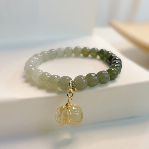 Buddha Stones Natural Hetian Jade Money Bag Charm Bead Prosperity Bracelet on Sale