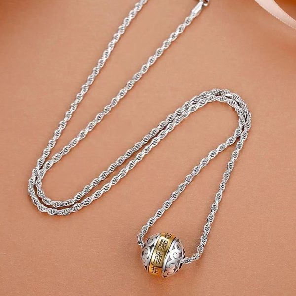 Buddha Stones Taoist Nine-Character Mantra Engraved Amulet Balance Necklace Rotatable Pendant Discount - Image 2