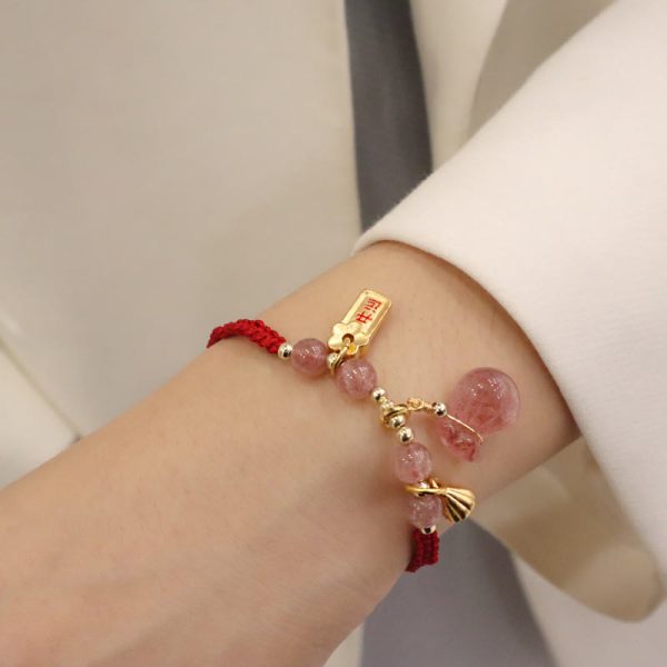 Buddha Stones Natural Strawberry Quartz Money Bag Lotus Healing Charm Red String Braided Bracelet Online - Image 5