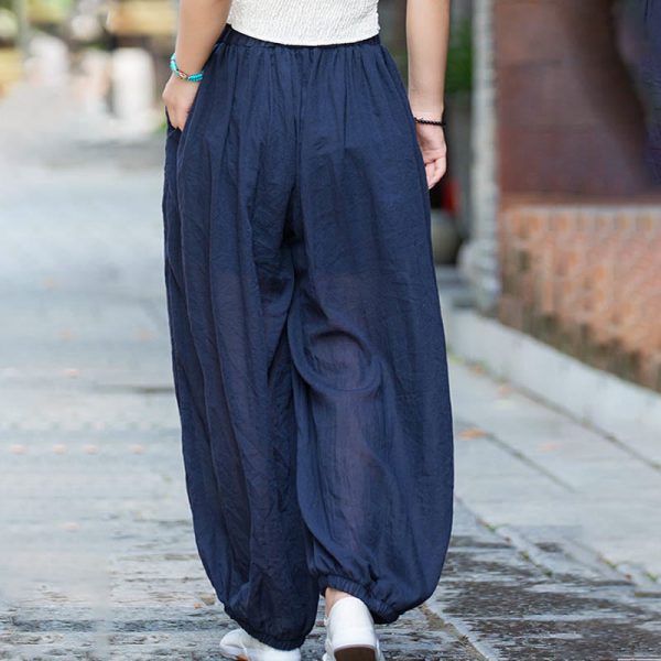 Buddha Stones Summer Plain Color Linen Drawstring Pants With Pockets Cheap - Image 4