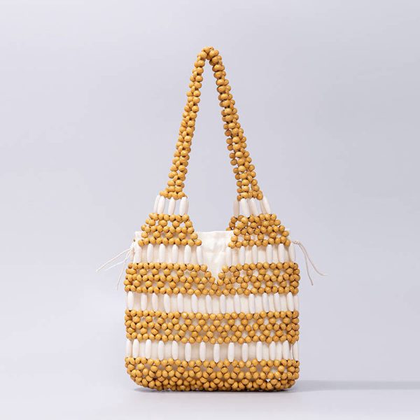 Buddha Stones Hand-woven Round Wooden Beads Handbag on Sale