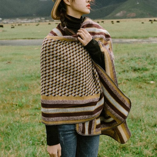 Buddha Stones Tibetan Shawl Classic Pattern Winter Cozy Warm Travel Scarf Wrap For Discount - Image 2