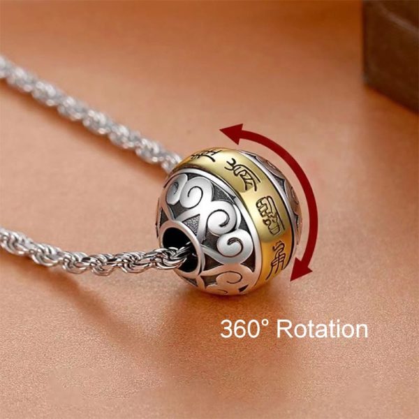 Buddha Stones Taoist Nine-Character Mantra Engraved Amulet Balance Necklace Rotatable Pendant Discount - Image 4