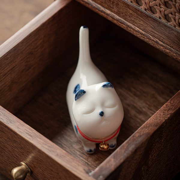 Buddha Stones Mini Lucky White Cat Kitten Tea Pet Ceramic Home Desk Figurine Decoration Online now - Image 3