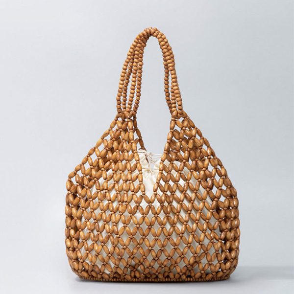 Buddha Stones Hand-woven Wooden Beads Shoulder Bag Handbags Fashion