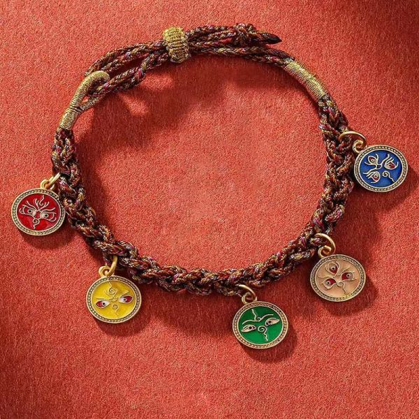 Buddha Stones Tibetan Five God Of Wealth Thangka Luck Braid String Bracelet Online Hot Sale