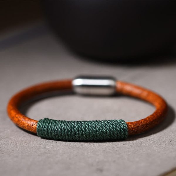 Buddha Stones Tibetan Leather Handmade Five Elements Luck Braid String Buckle Bracelet Online Sale - Image 3