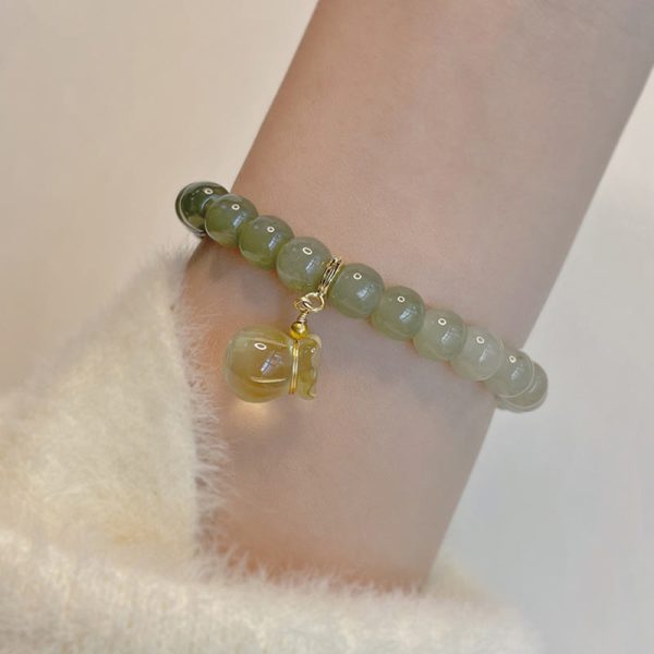 Buddha Stones Natural Hetian Jade Money Bag Charm Bead Prosperity Bracelet on Sale - Image 4