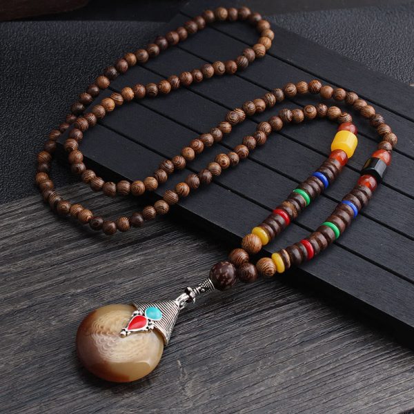 Buddha Stones Tibetan Wenge Wood Bodhi Seed Agate Balance Peace Necklace Pendant Cheap - Image 4