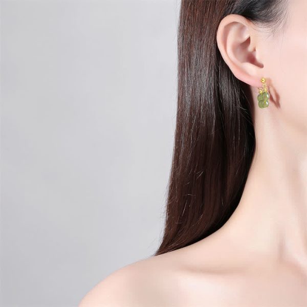 Buddha Stones 925 Sterling Silver Hetian Jade Red Agate Beaded Abundance Earrings For Sale - Image 3