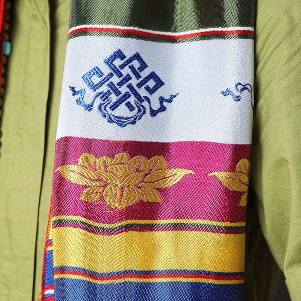 Buddha Stones Tibetan Lucky Blessing Multicolored Lotus Mantra Jacquard Khata Decoration Cheap - Image 3