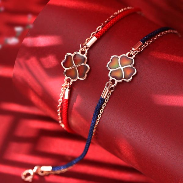 Buddha Stones 925 Sterling Silver Color-changing Four Leaf Clover Luck Protection Red String Bracelet Hot on Sale - Image 2