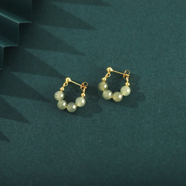 Buddha Stones 925 Sterling Silver Hetian Jade Red Agate Beaded Abundance Earrings For Sale - Image 2