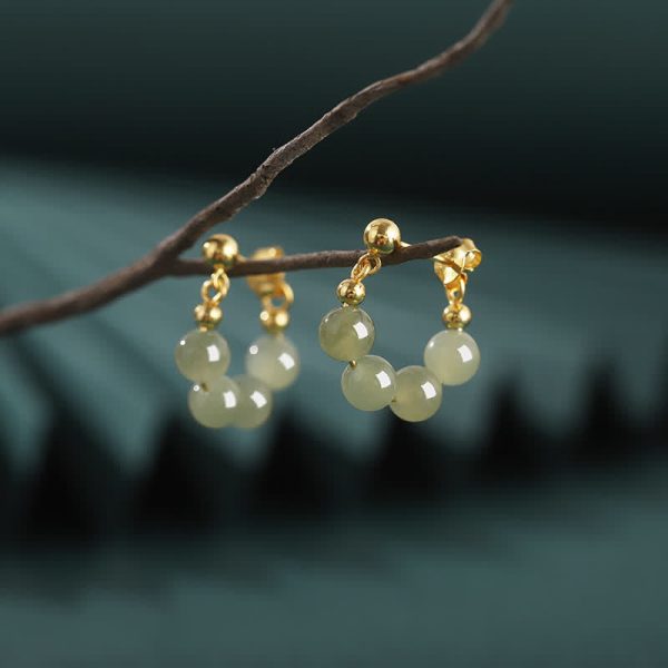 Buddha Stones 925 Sterling Silver Hetian Jade Red Agate Beaded Abundance Earrings For Sale