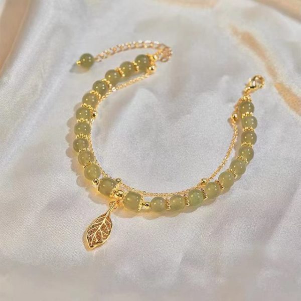 Buddha Stones Jade Leaf Ginkgo Tulip Peanut Fu Character Luck Beaded Bracelet Cheap - Image 3