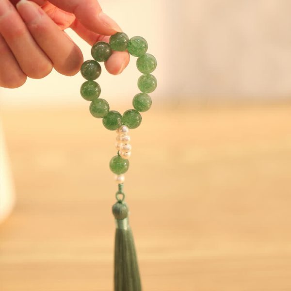 Buddha Stones Green Strawberry Quartz Pearl Soothing Wrist Mala Online - Image 2