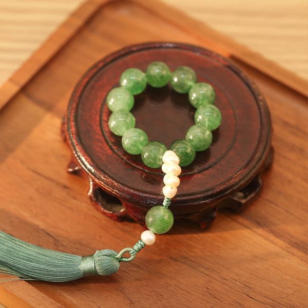 Buddha Stones Green Strawberry Quartz Pearl Soothing Wrist Mala Online