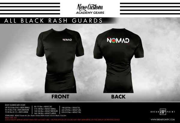 Nomad Jiu-Jitsu All Black Custom Rash Guards Short Sleeves #1419 For Discount