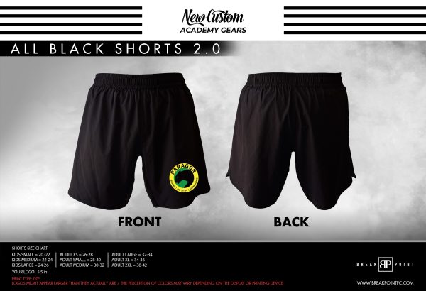 Paragon BJJ All Black Custom Shorts 2.0 #1370 D Discount